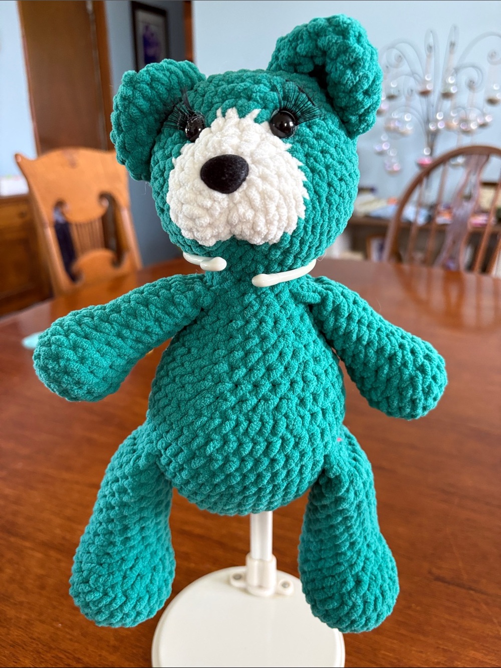 Handmade Plush Teal Bear with Cream Snout